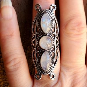New Rainbow Moonstone 925 Silver Statement Ring.